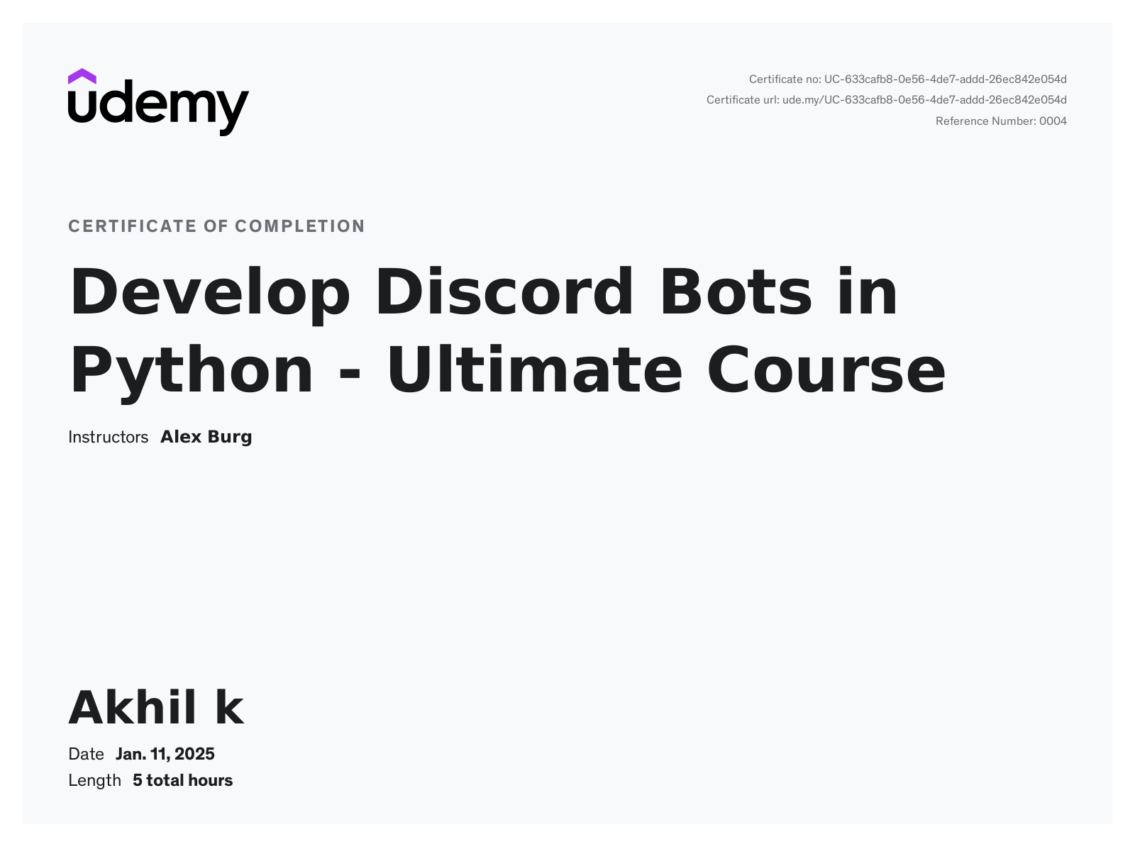 Discord Bot Development Certificate