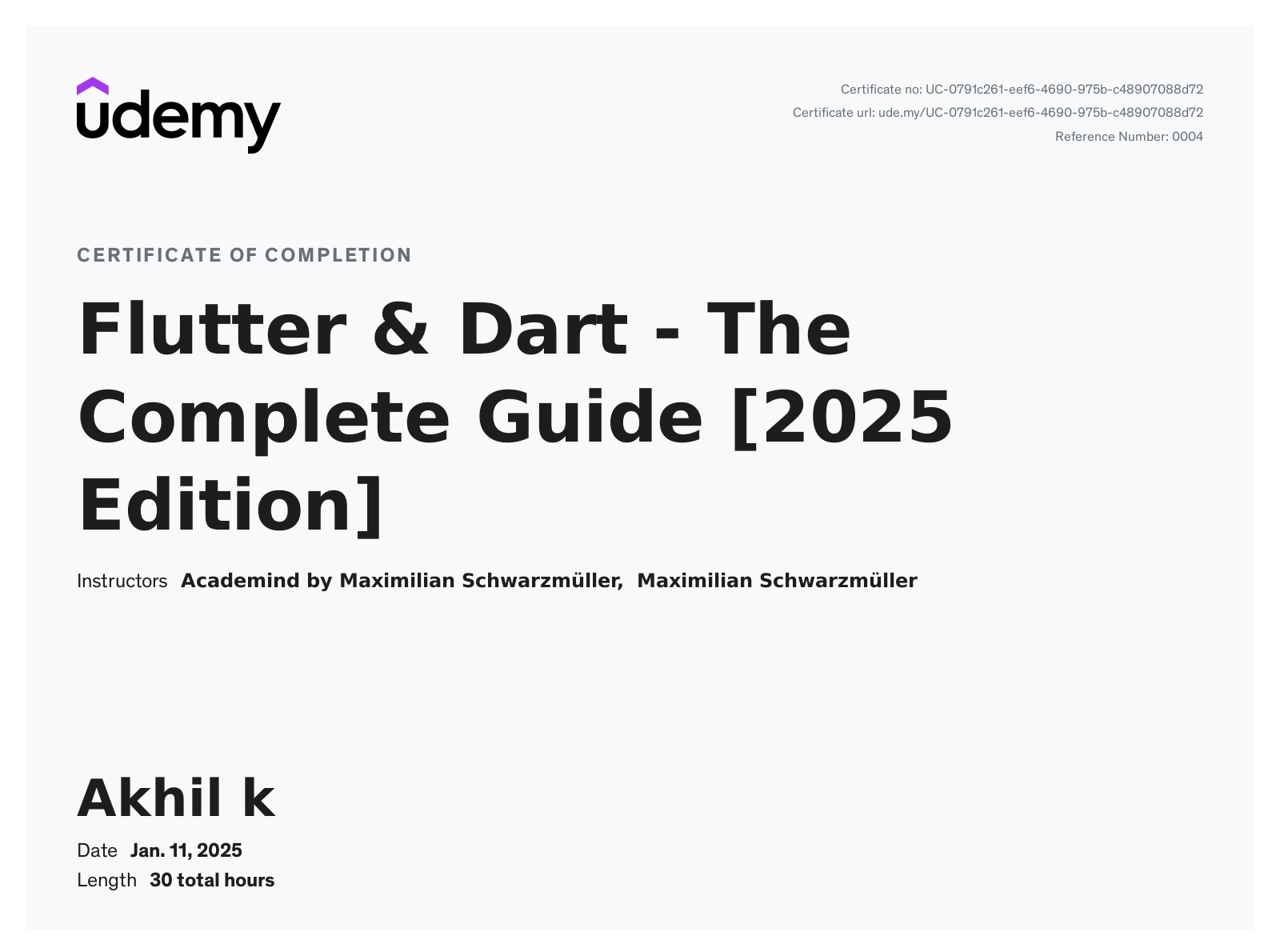 Flutter & Dart Certificate